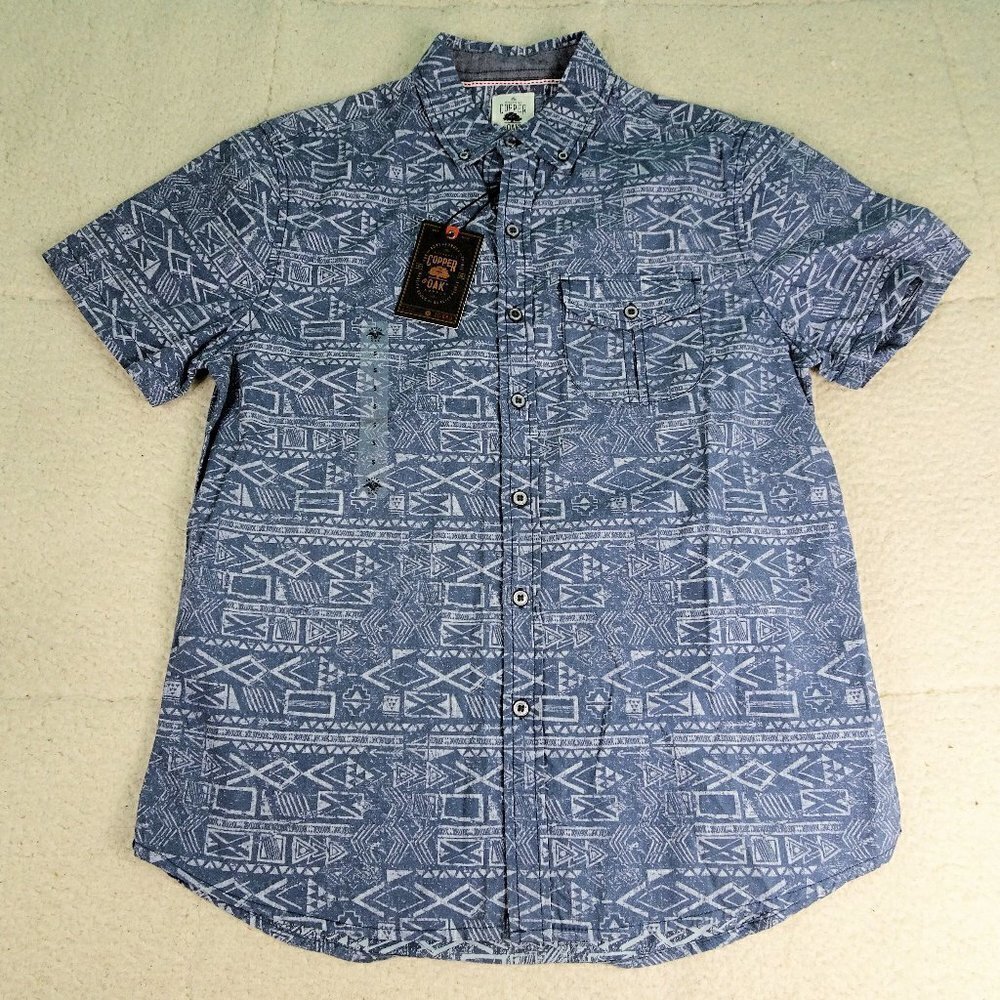 NWT Copper Oak Bup Blue Geometric Shirt Small